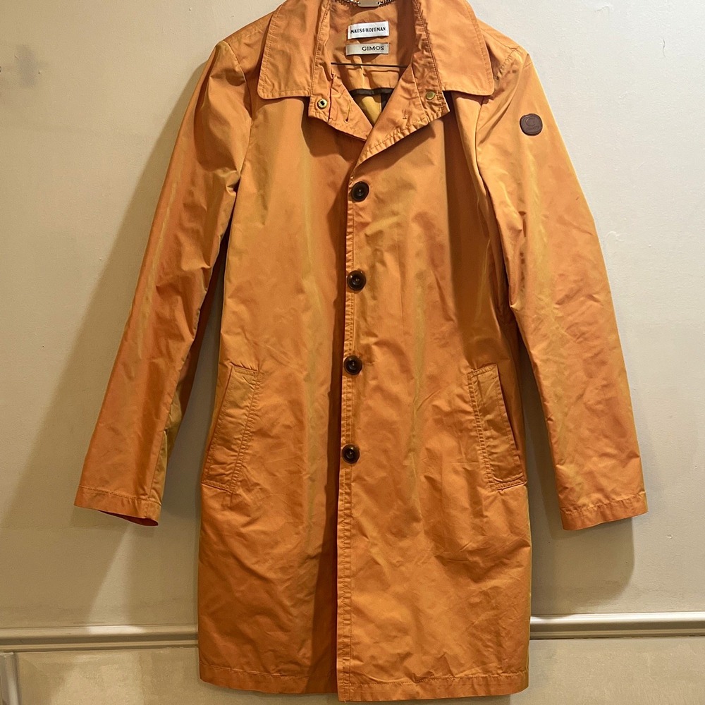 Maus & Hoffman x Gimo's Italian orange single breasted trench coat women's Sz 42